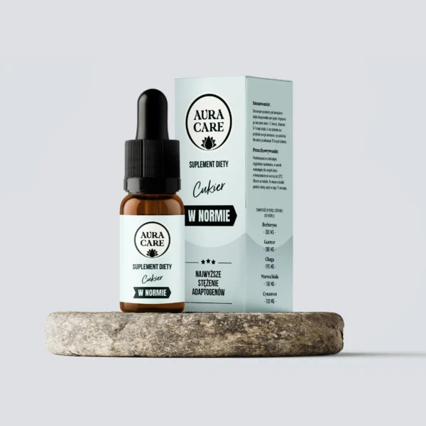 <b>w Normie - Cukier</b><br> Berberys, Gurmar, Morwa biała, Cynamon, Chaga<br><small> Adaptogeny Aura Care | 9400 mg</small>