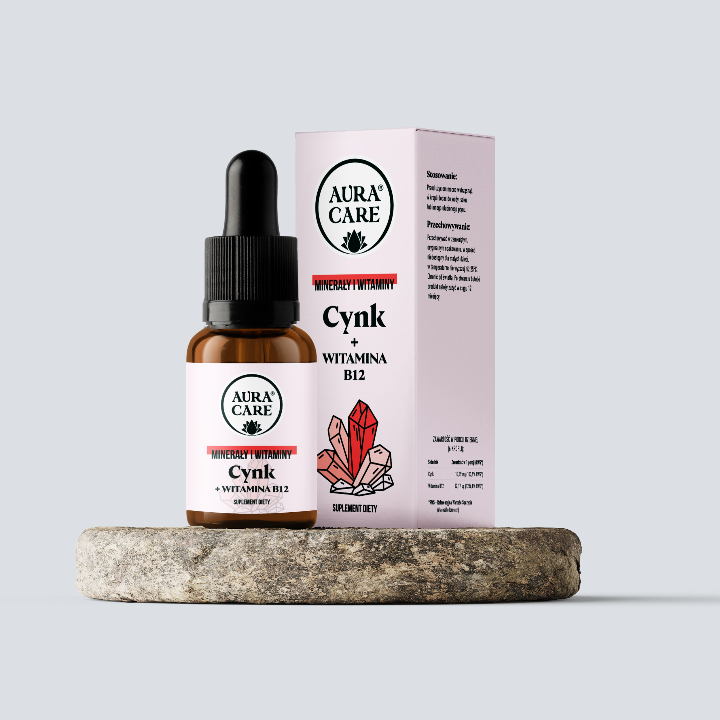 Cynk + B12 Wysokie stężenie Witaminy i minerały Aura Care | 15 ml