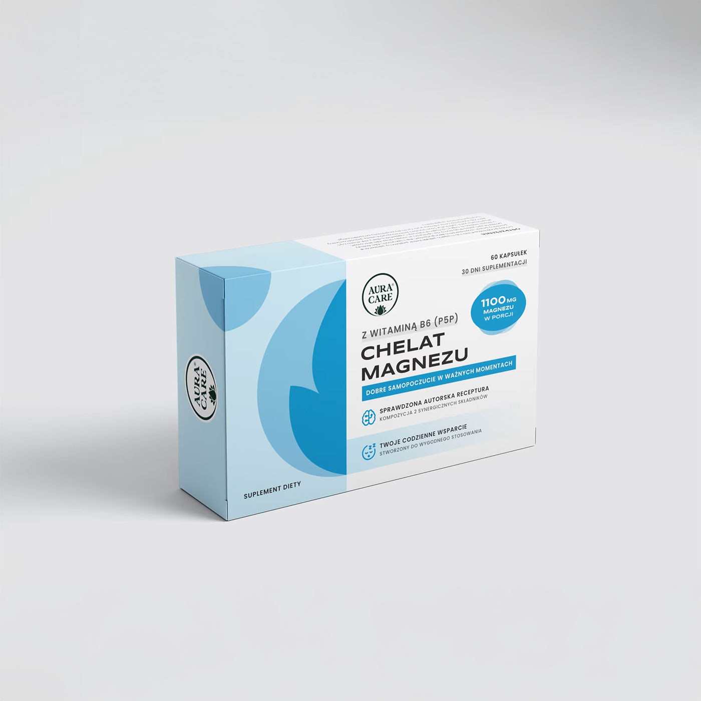 Chelat Magnezu + B6 ForteAktywator wchłaniania Minerały Aura Care | 60 kapsułek