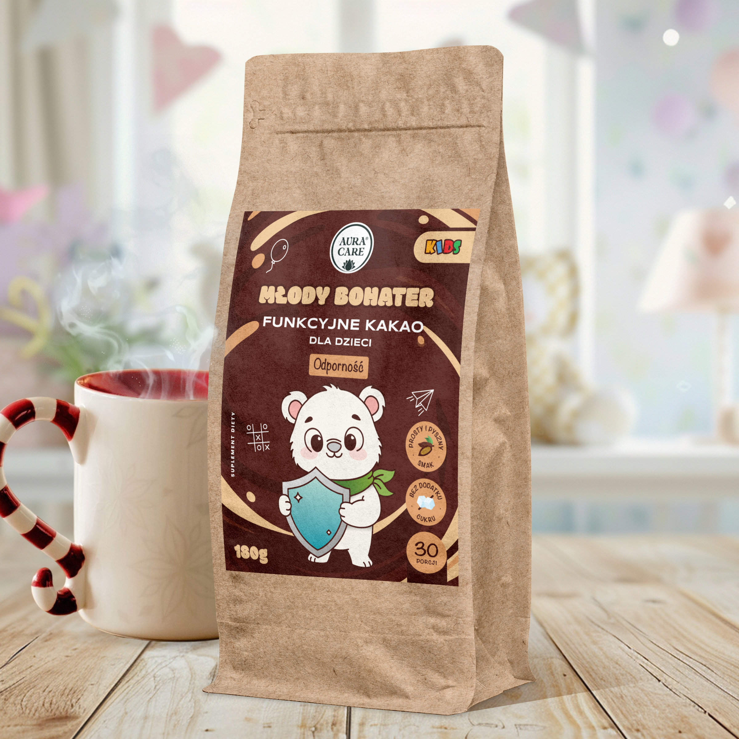 Kakao Młody Bohater Naturalne wsparcie OdpornościKakao funkcjonalne Aura Care | 30 porcji
