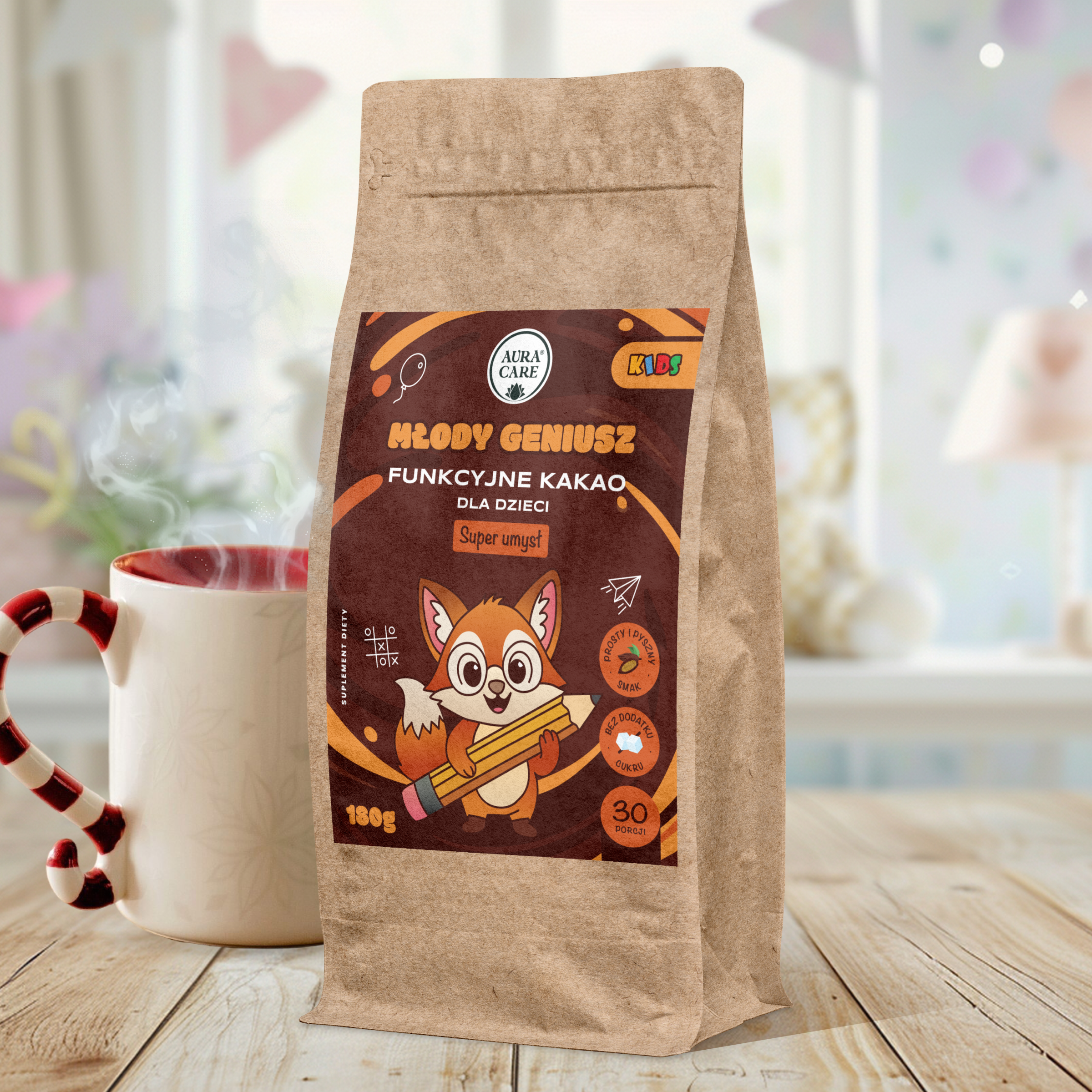 Kakao Młody Geniusz Naturalne wsparcie Super UmysłuKakao funkcjonalne Aura Care | 30 porcji