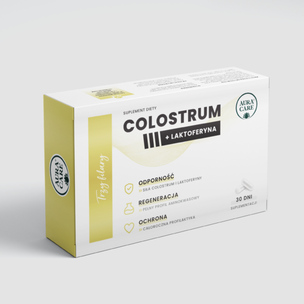 Colostrum + Laktoferyna Odporność, regeneracja, ochronaColostrum Aura Care | 30% immunoglobulin