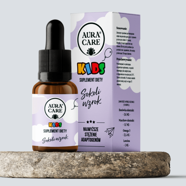 Sokoli wzrok dla dzieci Luteina, Borówka czarna, Marchew, Omega-3 (EPA, DHA) Adaptogeny Aura Care KIDS | 14100 mg