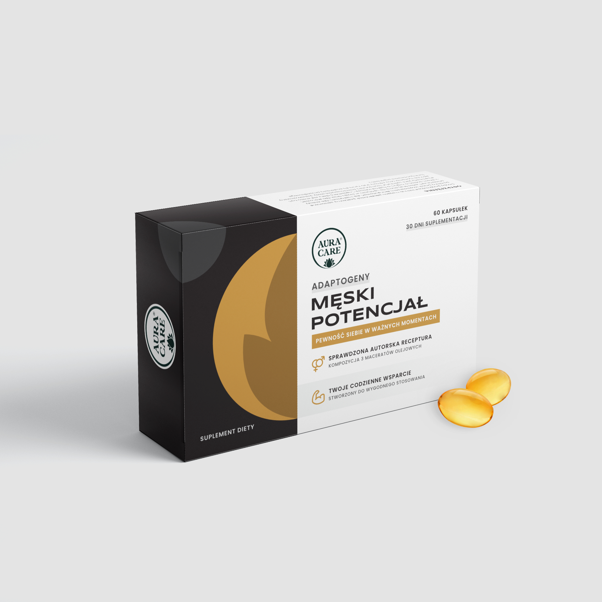 Męski potencjał w kapsułkach Buzdyganek, MACA (Żeń-szeń peruwiański), Epimedium Adaptogeny Aura Care | 60 kapsułek