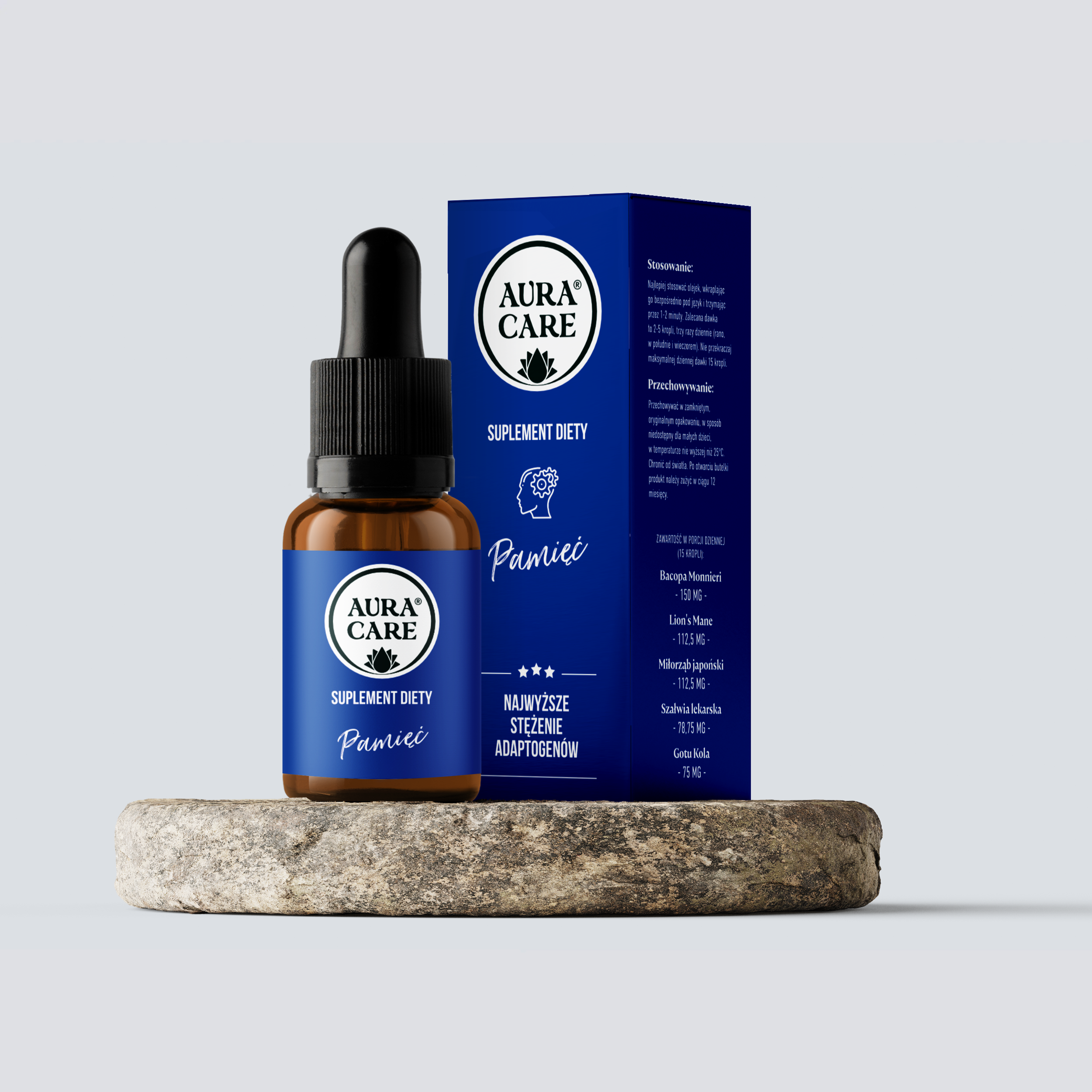 Pamięć Brahmi, Soplówka jeżowata, Miłorząb japoński, Szałwia lekarska, Wąkrotka azjatycka Adaptogeny Aura Care | 14100 mg